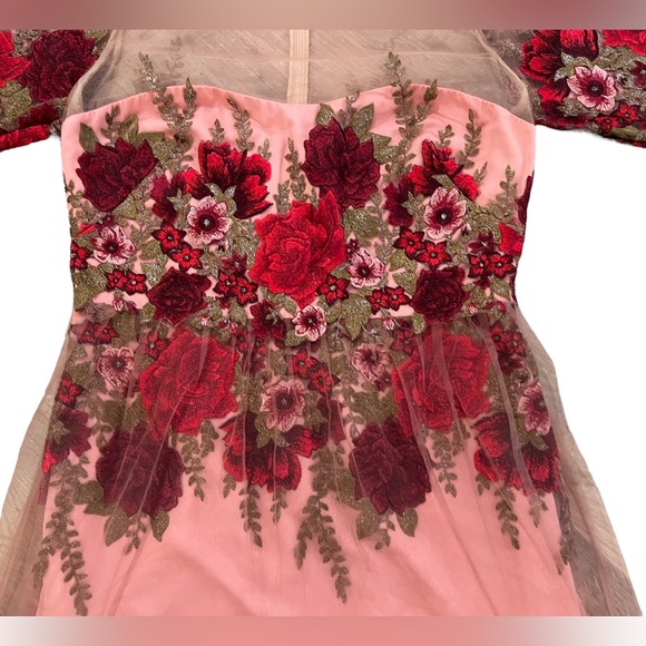 Marchesa Notte Rose Throw Floral Red Pink Tulle Embroidered Dress Size 12 Love - Picture 5 of 16